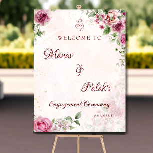 Poster Panneau d'accueil fiançailles indien rose