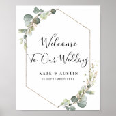 Poster panneau d'accueil mariage d'eucalyptus aquarelle (Devant)