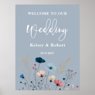 Poster Panneau d'accueil Mariage Dusty Blue Wild Floral