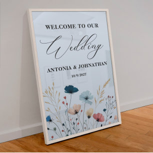 Poster Panneau d'accueil Mariage Dusty Blue Wild Floral
