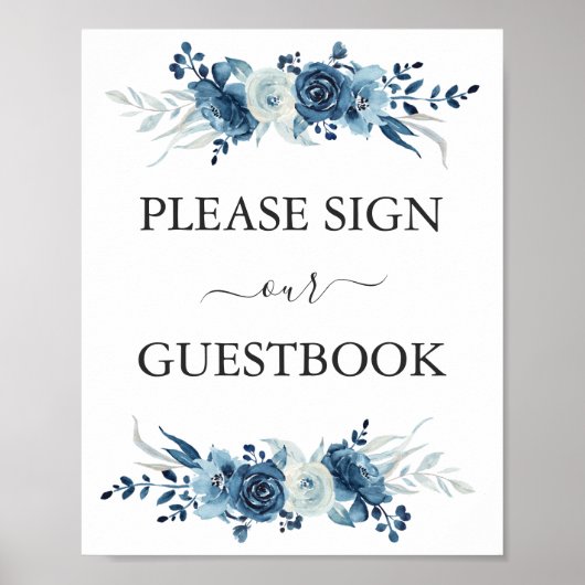 Poster Panneau d'accueil mariage floral bleu aquarelle (Devant)