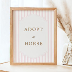 Poster Panneau d'adoption de cheval à rayure rose féminin