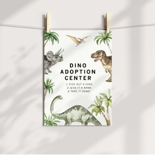 Poster Panneau d'adoption Dinosaure jurassique aquarelle