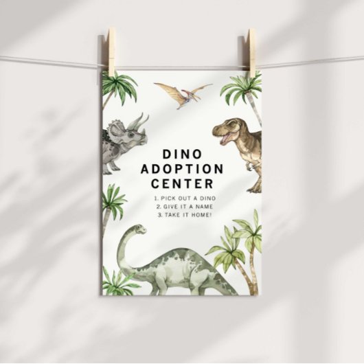Poster Panneau d'adoption Dinosaure jurassique aquarelle