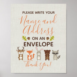 Poster Panneau d'adresse de retour du Baby shower Woodlan