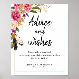 Poster Panneau d'affichage Cartes de conseils Fleurs et P