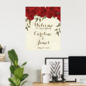 Poster Panneau d'affiche de bienvenue de mariage aux rose (Bureau à domicile)