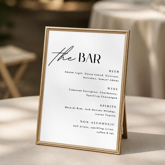 Poster Panneau d'affiche de menu de bar de mariage minima