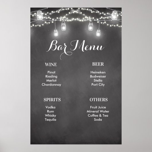Poster Panneau d'affiche de menu de bar de mariage rustiq (Devant)