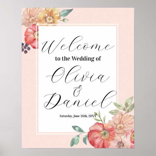 Poster Panneau d'affiche Mariage de bienvenue Aquarelle F (Devant)