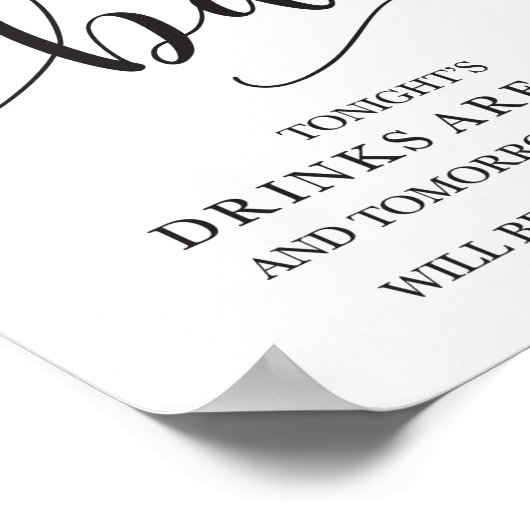 Poster Panneau d'alcool Mariage Open Bar (Coin)