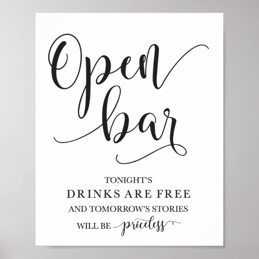 Poster Panneau d'alcool Mariage Open Bar (Devant)