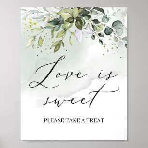 Poster Panneau d'amour de feuillage de verdure à l'aquare