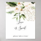 Poster Panneau d'amour floral tropical doré Love Is Sweet (Devant)