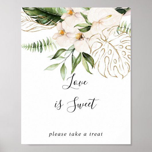 Poster Panneau d'amour floral tropical en or Love Is Swee (Devant)