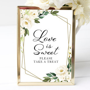 Poster Panneau d'amour géométrique floral blanc de verdur