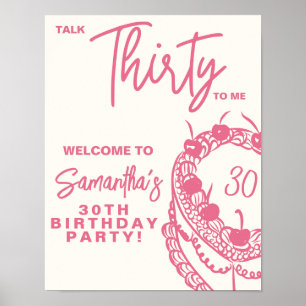 Poster Panneau d'anniversaire 30 ans Rose Branché Parle-m