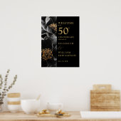 Poster Panneau d'anniversaire floral chic noir et or (Cuisine)