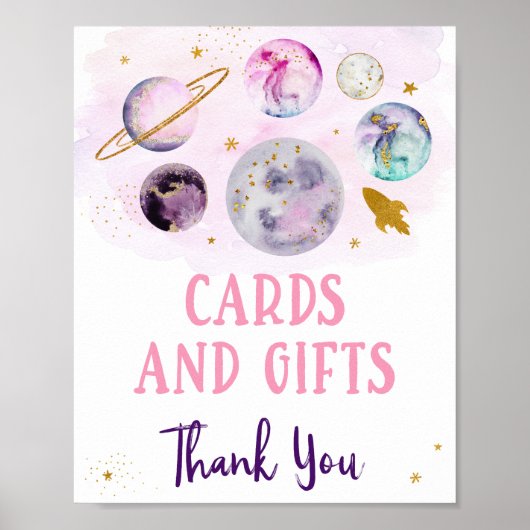 Poster Panneau d'anniversaire Galaxy Pink Gold Cartes et  (Devant)