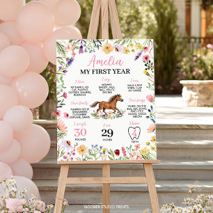 Poster Panneau d'anniversaire jalon rustique Cheval Fleur