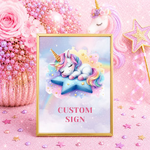 Poster Panneau d'anniversaire Licorne Enchantée Rose Viol