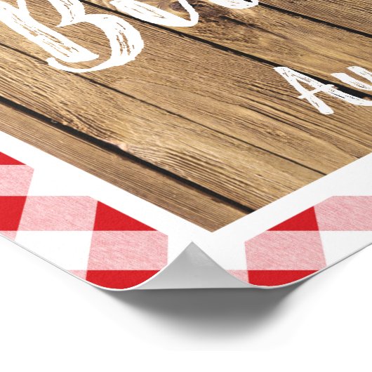 Poster Panneau d'anniversaire Red En vichy Rustic Wood Ja (Coin)