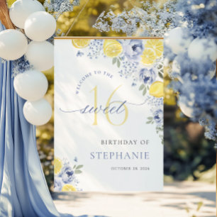 Poster Panneau d'anniversaire Sweet Sixteen Fleurs de Cit