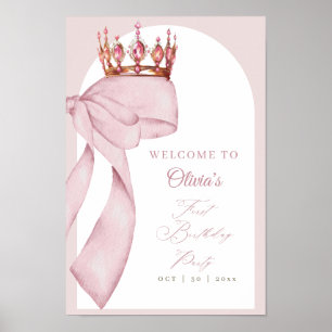 Poster Panneau de 1er anniversaire avec un joli nœud rose