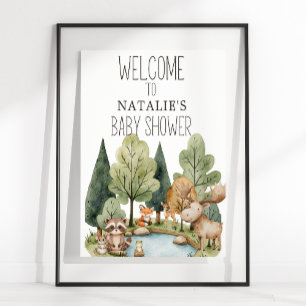 Poster Panneau de Baby Shower Animaux de la Forêt Bohème