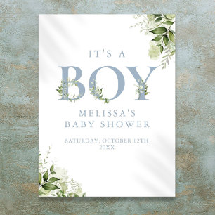 Poster Panneau de Baby shower Bleu A Boy Greenery