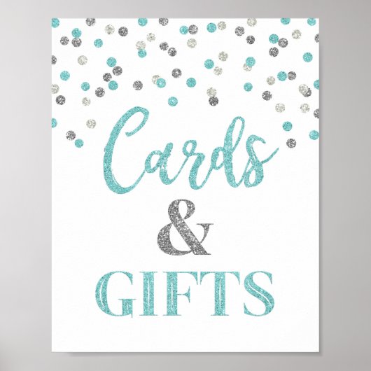 Poster Panneau de Baby Shower Cartes et Cadeaux Points Bl (Devant)
