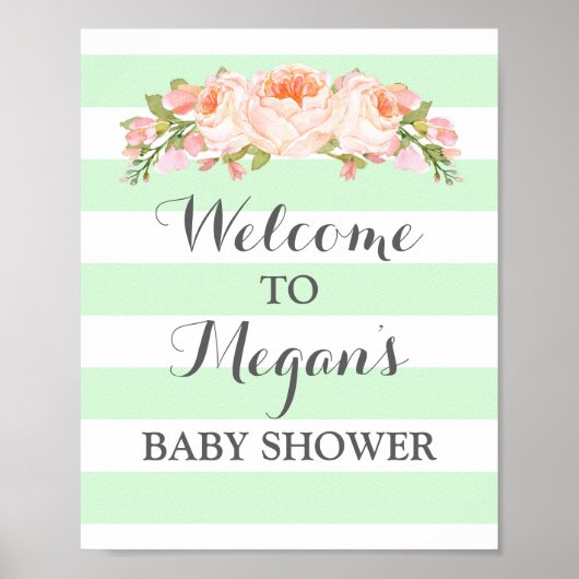 Poster Panneau de Baby shower d'accueil Fleurs de menthe (Devant)