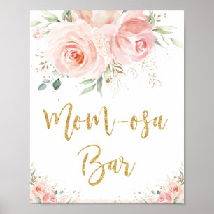 Poster Panneau de Baby shower de bar maman-osa rose pâle