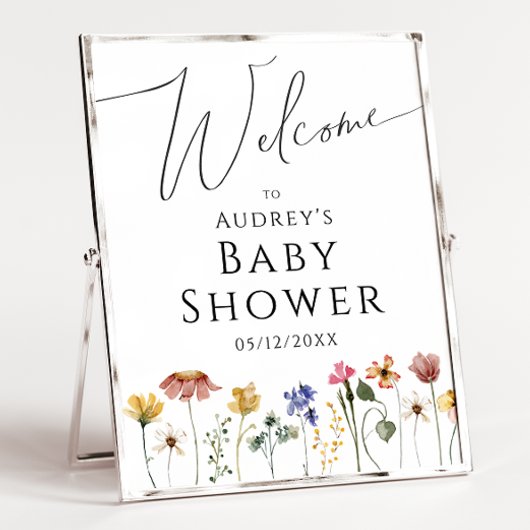 Poster Panneau de baby shower de bienvenue du Fleur sauva