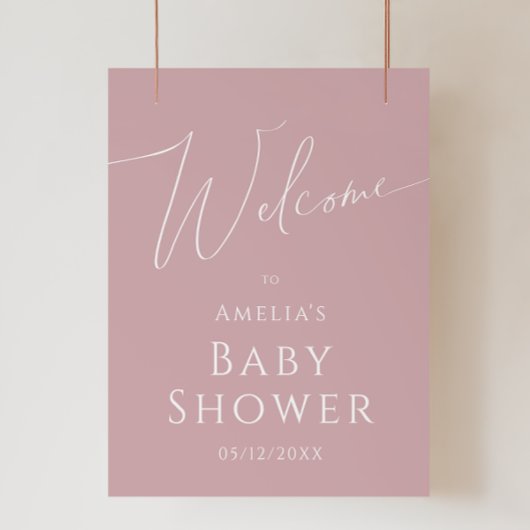 Poster Panneau de Baby shower de bienvenue du Rose Dusty 