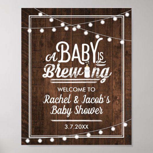 Poster Panneau de Baby shower de bienvenue Rustic A Baby (Devant)