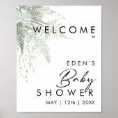 Poster Panneau de Baby shower de bienvenue vert et or mod (Devant)