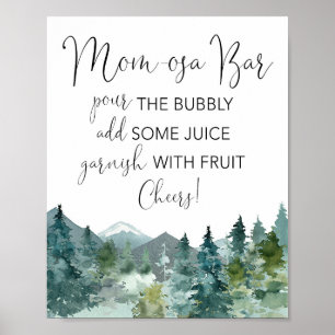 Poster Panneau de baby shower de montagne rustique Momosa