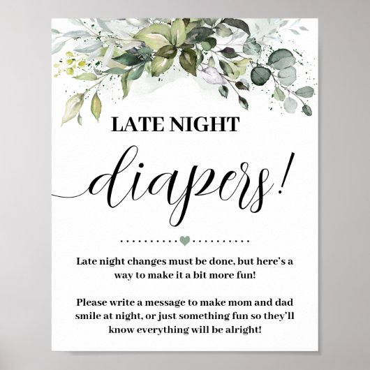 Poster Panneau de Baby shower des Diapeurs de nuit vertes (Devant)