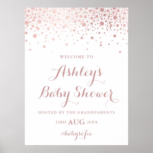 Poster Panneau de Baby shower Faux Rose Gold Foil Confett (Devant)