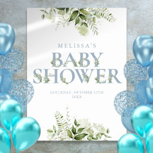 Poster Panneau de Baby Shower Lettre de Verdure Bleu Pous