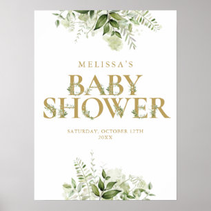Poster Panneau de Baby Shower Lettre de Verdure Dorée