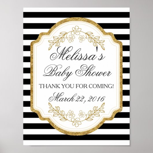 Poster Panneau de Baby shower personnalisé, Or noir, Post (Devant)