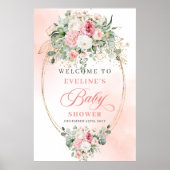 Poster Panneau de Baby Shower Simple Boho Blush Roses et (Devant)