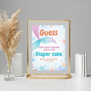 Poster Panneau de Baby shower sous la mer deviner gâteau