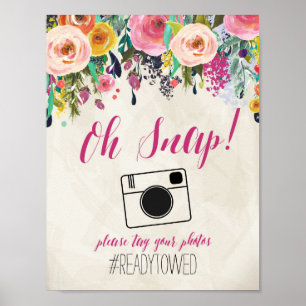 Poster Panneau de balise Mariage Hash Floral Watercolor f