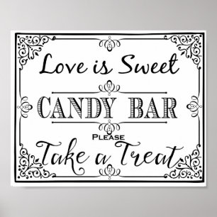 Poster Panneau de bar à bonbons élégant noir mariage ou p