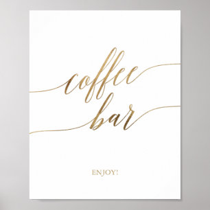Poster Panneau de bar à café en calligraphie dorée élégan