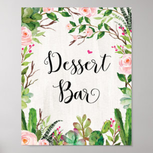 Poster Panneau de bar à desserts Fête florale rose