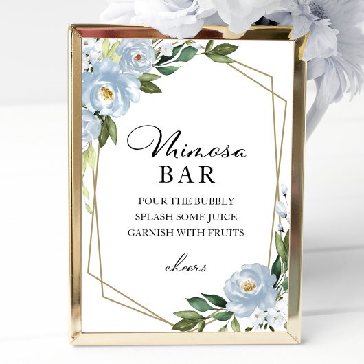 Poster Panneau de bar à fleurs géométriques bleu poussiér
